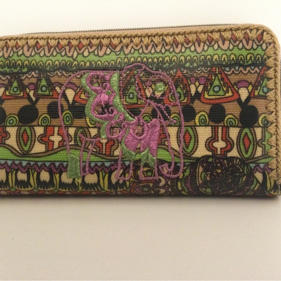 Sakroots Multicolored Design Coated Canvas Wallet w/ Embroidered Purple … - Picture 3 of 8